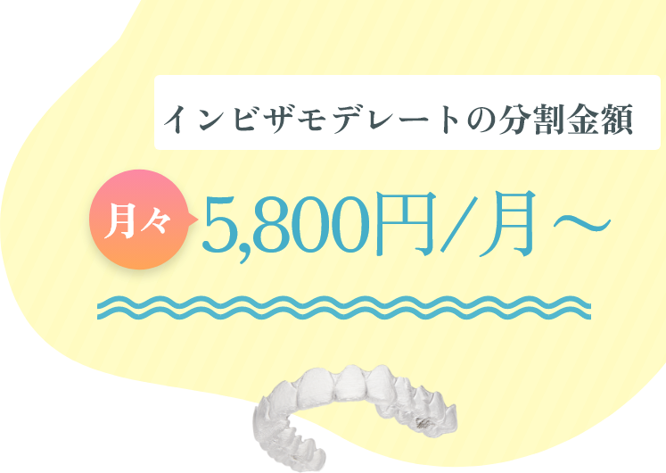 インビザモデレートの分割金額月々5,800円/月〜